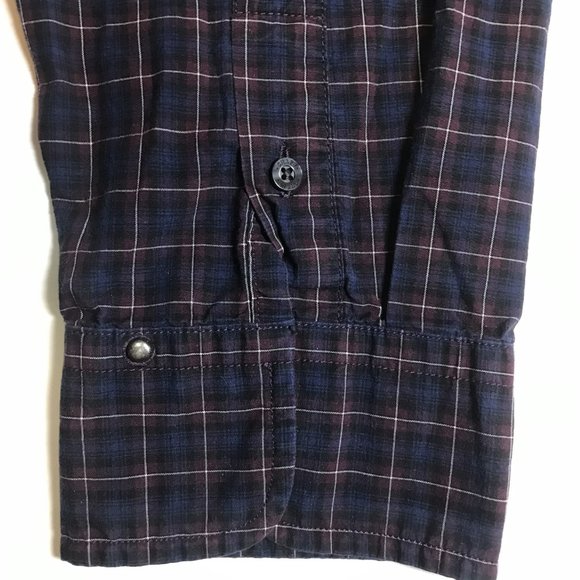 Chaps Navy / Maroon / White Plaid Long Sleeve Button Down Shirt - Picture 6 of 8